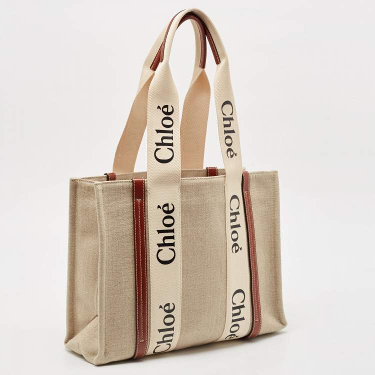 Pre Owned Chloe Beige/Brown Canvas Medium Woody Tote