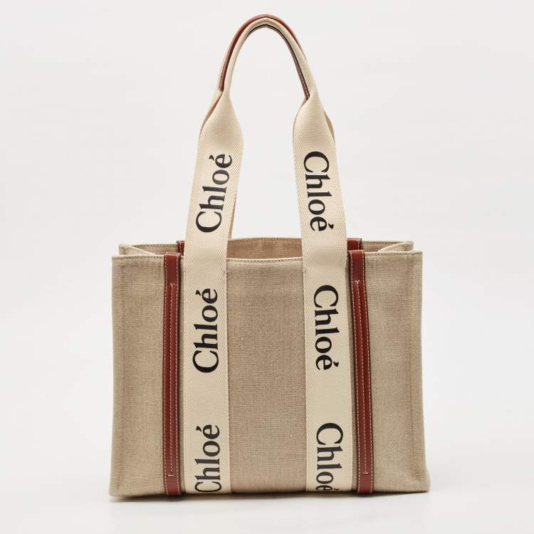 Pre Owned Chloe Beige/Brown Canvas Medium Woody Tote