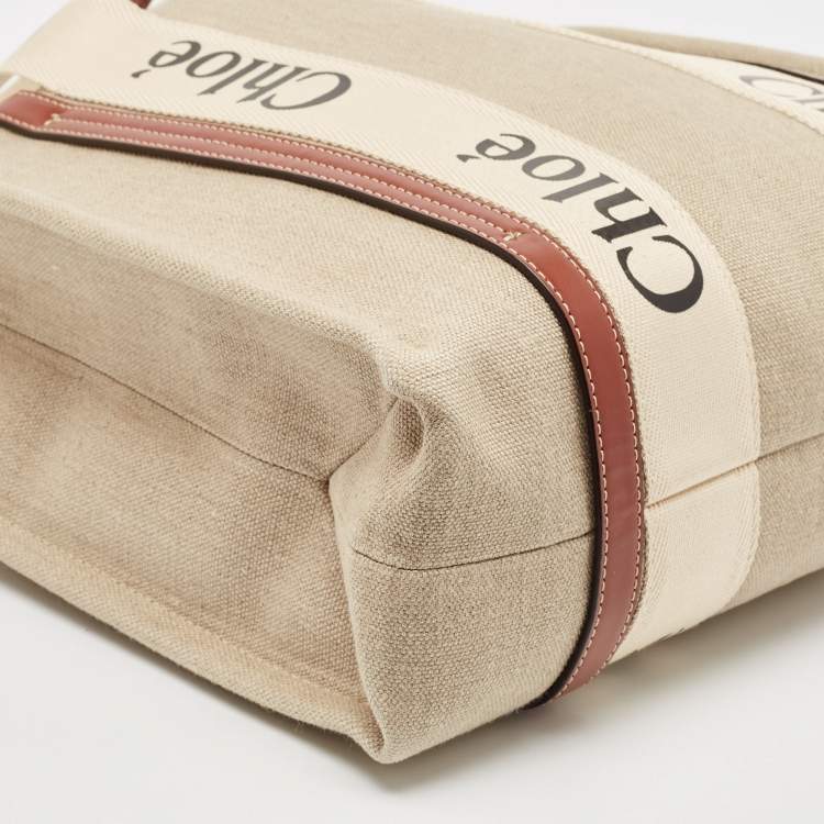 Pre Owned Chloe Beige/Brown Canvas Medium Woody Tote