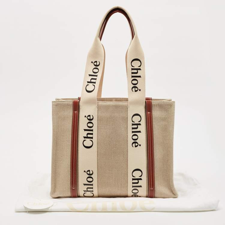 Pre Owned Chloe Beige/Brown Canvas Medium Woody Tote