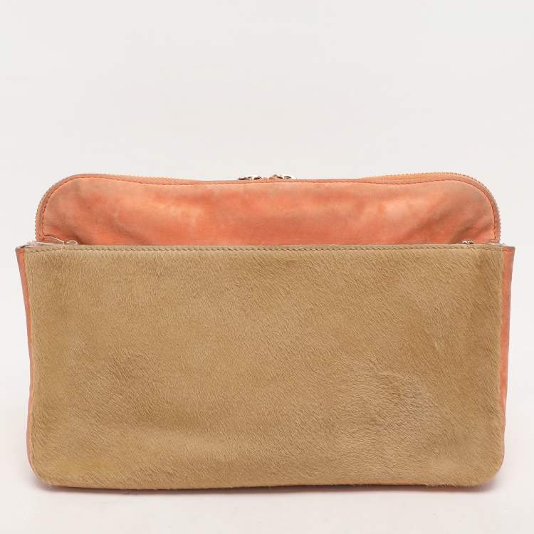 Pre Owned Chloe Beige/Peach Calf Hair and Suede Chain Shoulder Bag