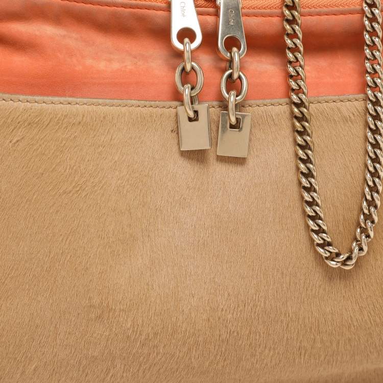 Pre Owned Chloe Beige/Peach Calf Hair and Suede Chain Shoulder Bag