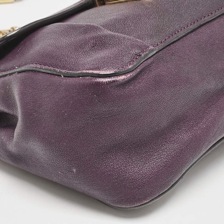 Pre Owned Chloe Purple Leather Small Elsie Chain Shoulder Bag