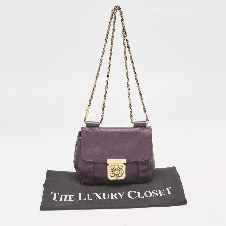 Pre Owned Chloe Purple Leather Small Elsie Chain Shoulder Bag