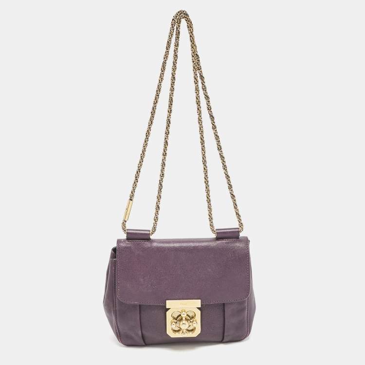 Pre Owned Chloe Purple Leather Small Elsie Chain Shoulder Bag