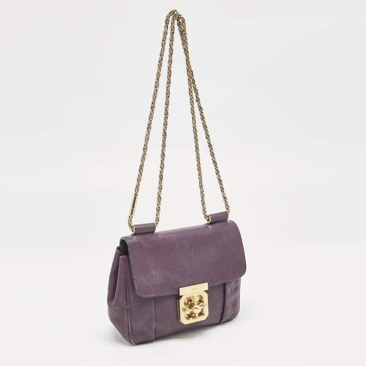 Pre Owned Chloe Purple Leather Small Elsie Chain Shoulder Bag