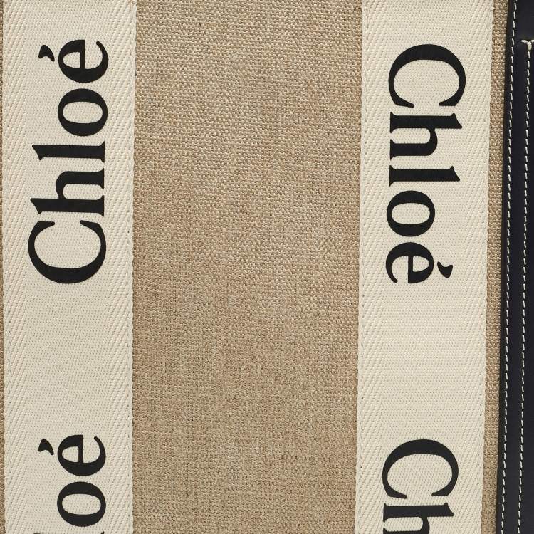 Pre Owned Chloe Black/Beige Canvas Medium Woody Tote