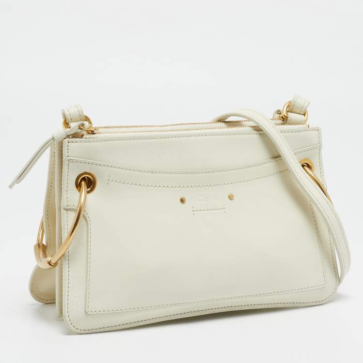 Pre Owned Chloe White Leather Double Zip Roy Shoulder Bag