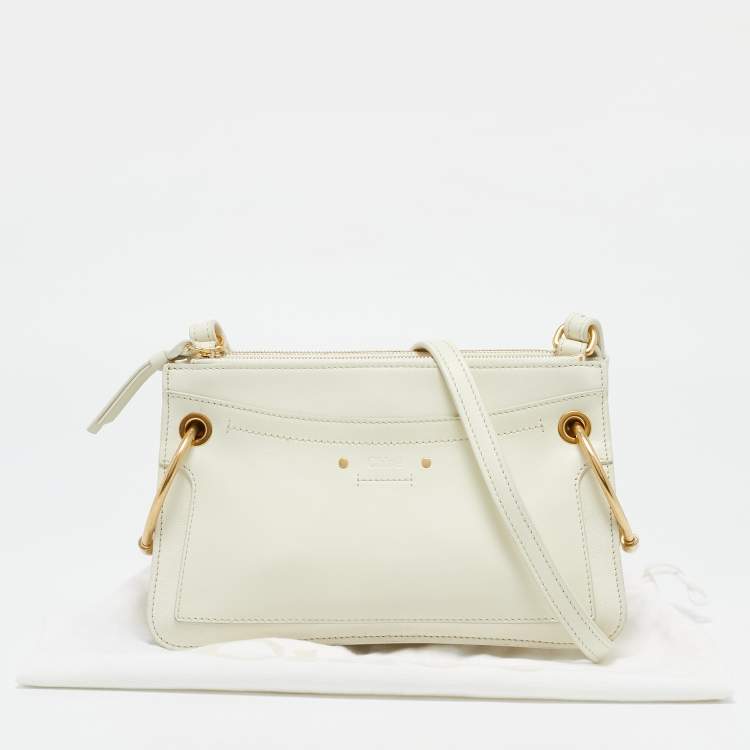 Pre Owned Chloe White Leather Double Zip Roy Shoulder Bag