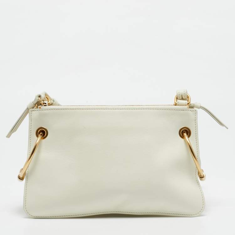 Pre Owned Chloe White Leather Double Zip Roy Shoulder Bag