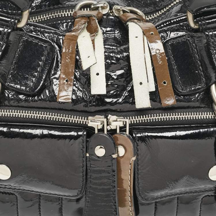 Pre Owned Chloe Black Quilted Patent Leather Bay Satchel