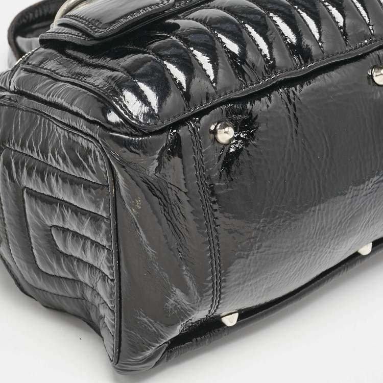 Pre Owned Chloe Black Quilted Patent Leather Bay Satchel