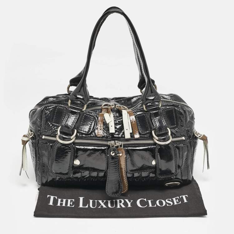 Pre Owned Chloe Black Quilted Patent Leather Bay Satchel