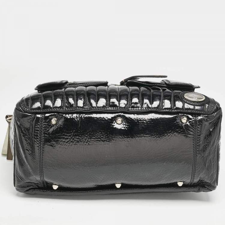 Pre Owned Chloe Black Quilted Patent Leather Bay Satchel