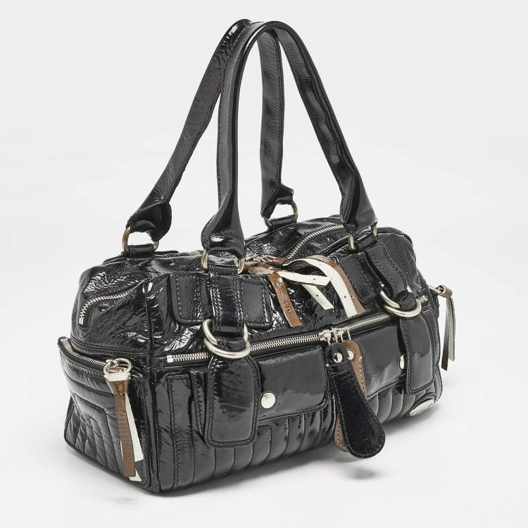 Pre Owned Chloe Black Quilted Patent Leather Bay Satchel