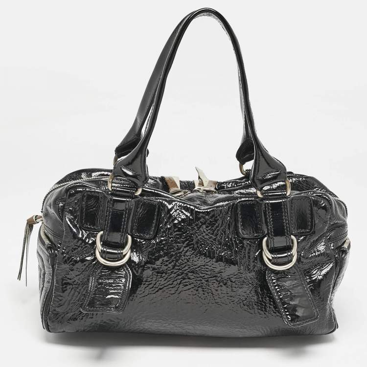 Pre Owned Chloe Black Quilted Patent Leather Bay Satchel