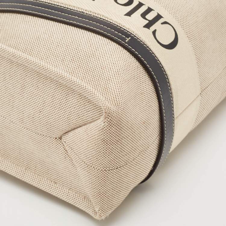 مملوكة مسبقًا Chloe Black/Beige Canvas Medium Woody Tote