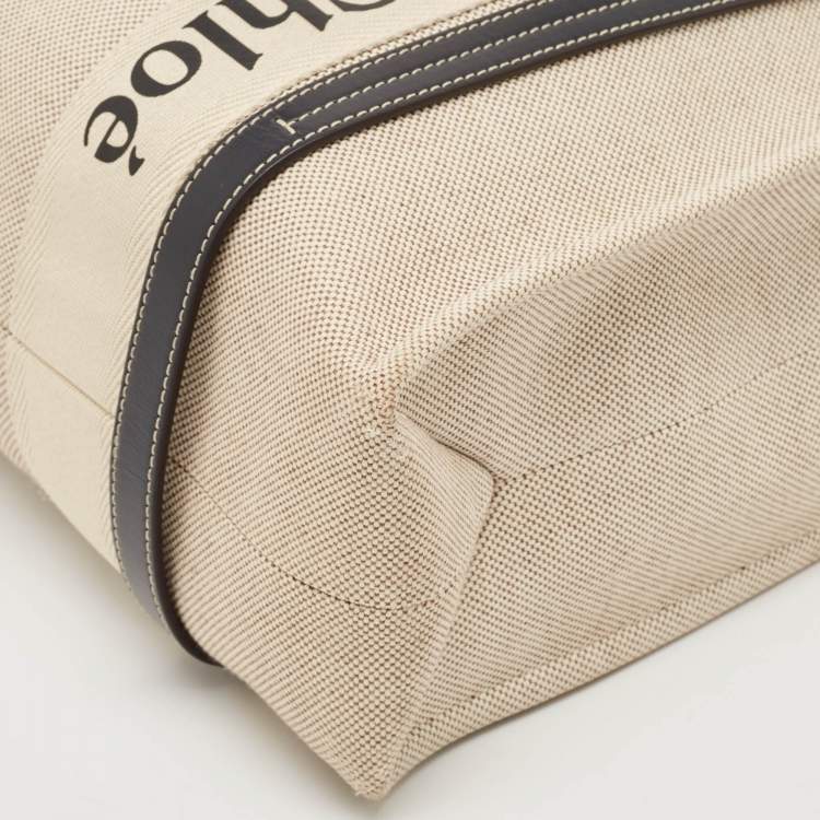 مملوكة مسبقًا Chloe Black/Beige Canvas Medium Woody Tote