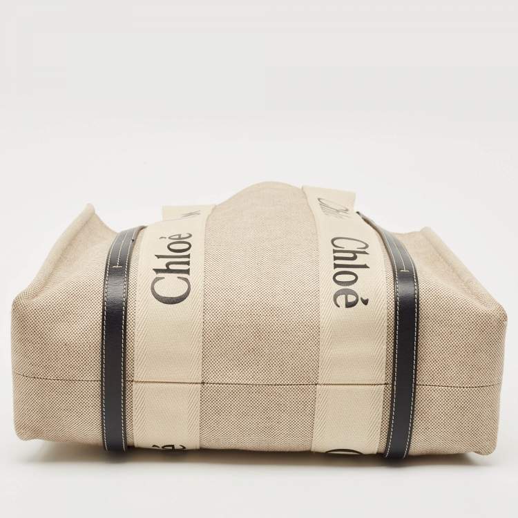 مملوكة مسبقًا Chloe Black/Beige Canvas Medium Woody Tote