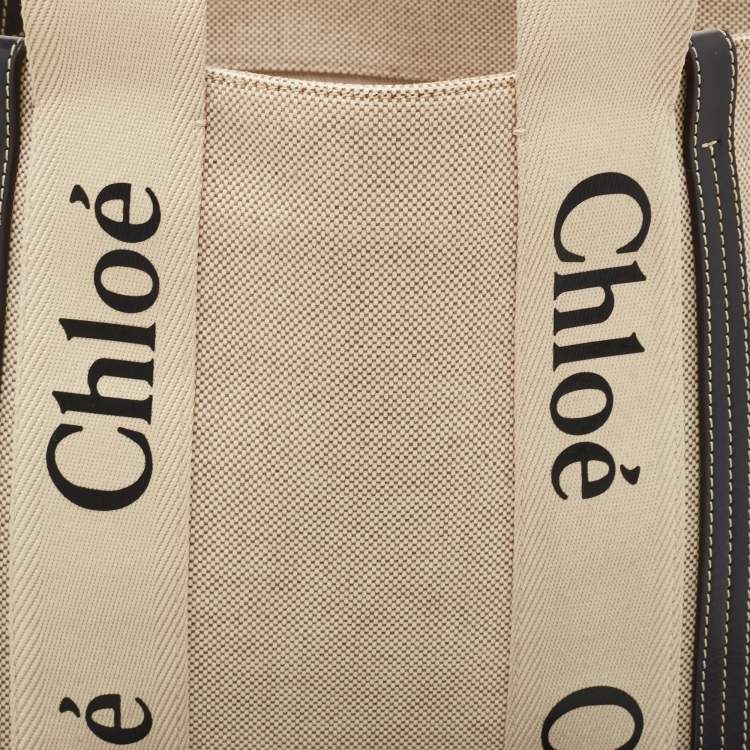 مملوكة مسبقًا Chloe Black/Beige Canvas Medium Woody Tote
