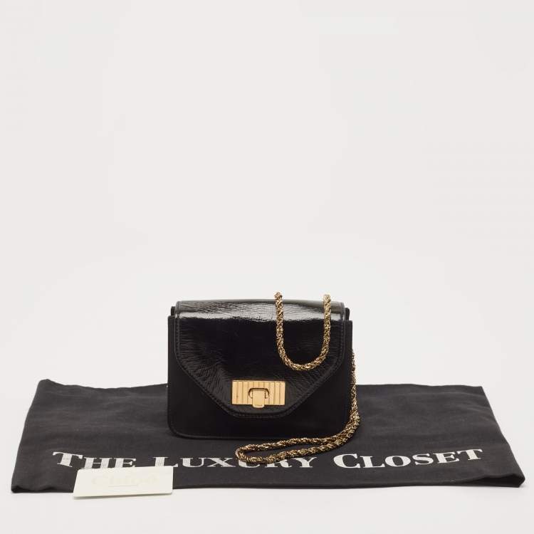 Pre Owned Chloe Black Satin and Patent Leather Mini Sally Shoulder Bag