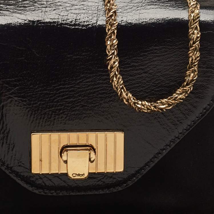 Pre Owned Chloe Black Satin and Patent Leather Mini Sally Shoulder Bag