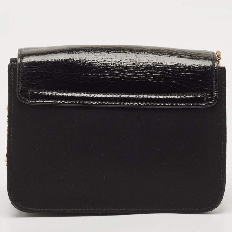 Pre Owned Chloe Black Satin and Patent Leather Mini Sally Shoulder Bag