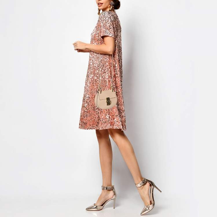 Pre Owned Chloe Peach Leather Nano Drew Shoulder Bag