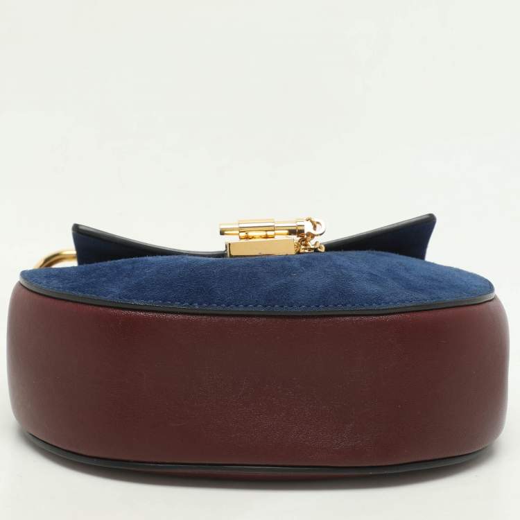 Pre Owned Chloe Dark Brown/Blue Leather and Suede Small Drew Shoulder Bag