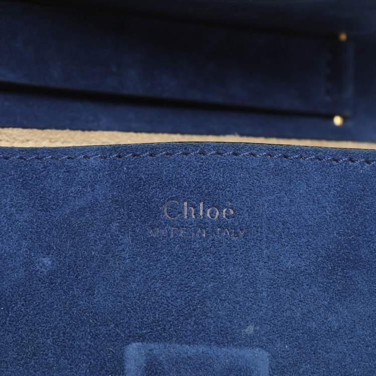 Pre Owned Chloe Dark Brown/Blue Leather and Suede Small Drew Shoulder Bag