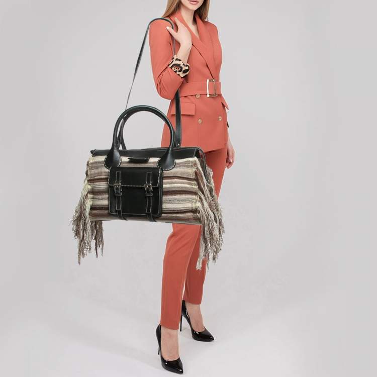 Pre Owned Chloe Black/Multicolor Cashmere and Leather Large Edith Satchel