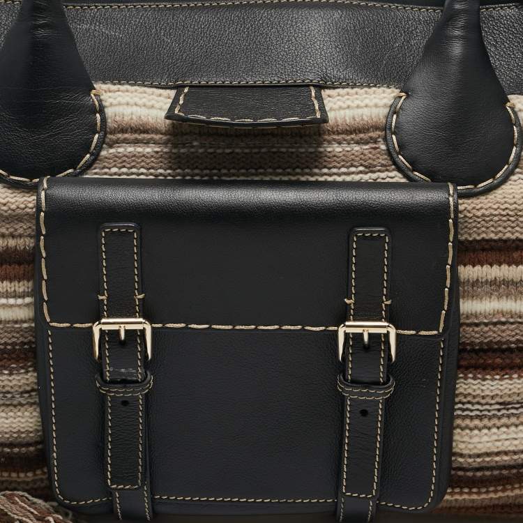 Pre Owned Chloe Black/Multicolor Cashmere and Leather Large Edith Satchel