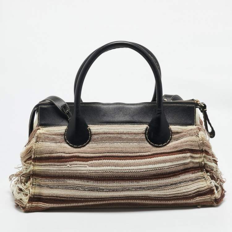 Pre Owned Chloe Black/Multicolor Cashmere and Leather Large Edith Satchel