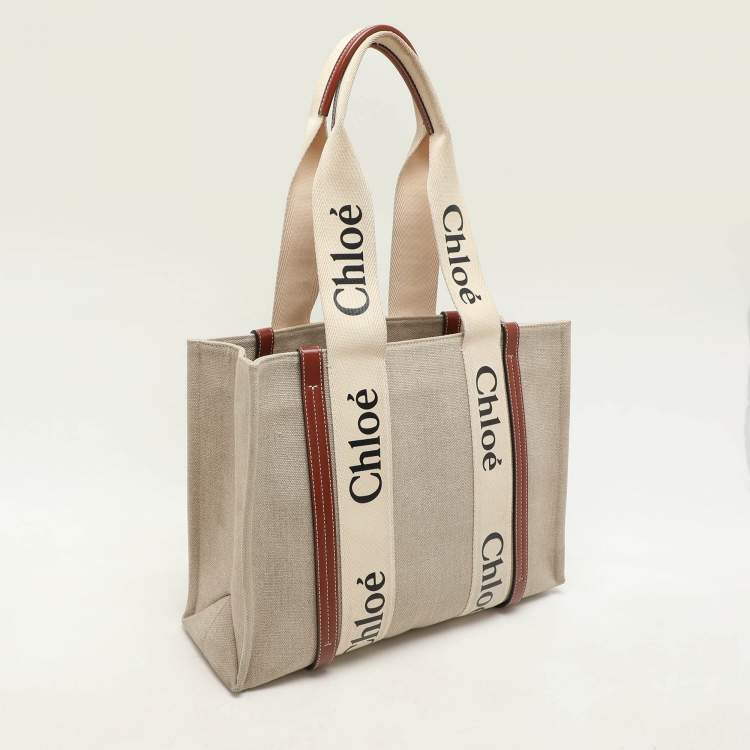 Pre Owned Chloe Copper Brown/Beige Canvas and Leather Medium Woody Tote