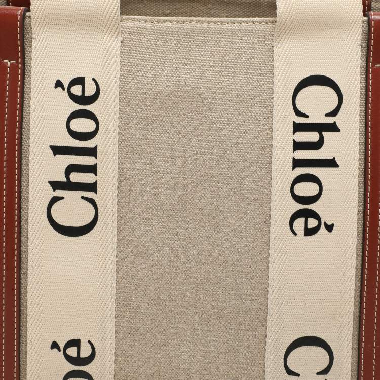 Pre Owned Chloe Copper Brown/Beige Canvas and Leather Medium Woody Tote