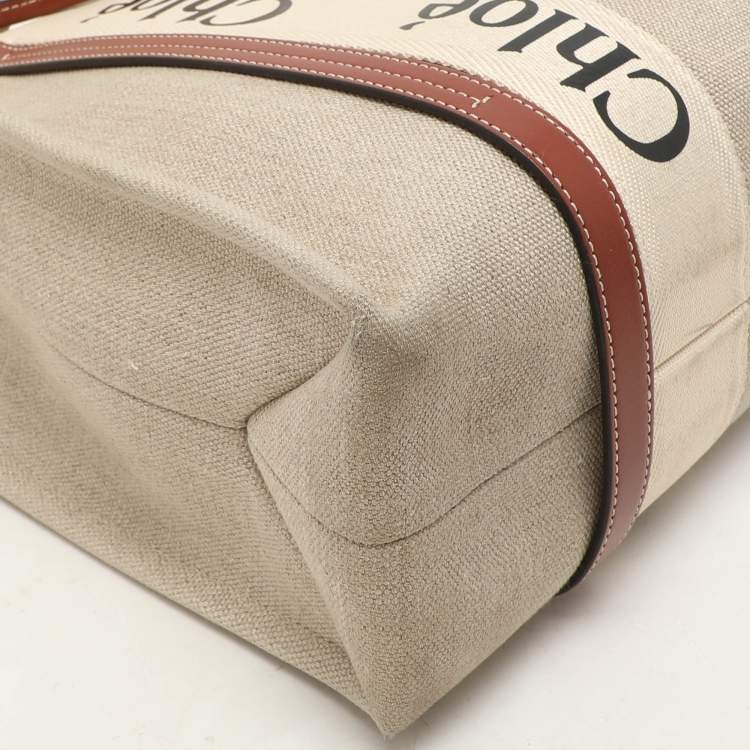 Pre Owned Chloe Copper Brown/Beige Canvas and Leather Medium Woody Tote