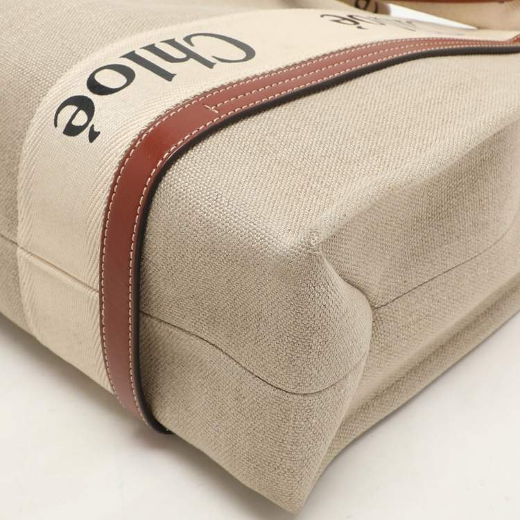 Pre Owned Chloe Copper Brown/Beige Canvas and Leather Medium Woody Tote