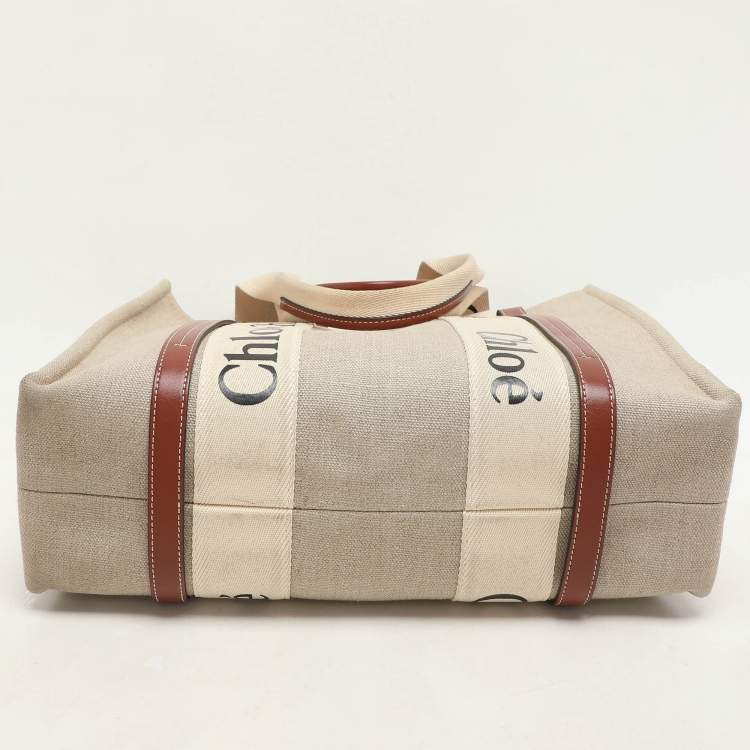 Pre Owned Chloe Copper Brown/Beige Canvas and Leather Medium Woody Tote