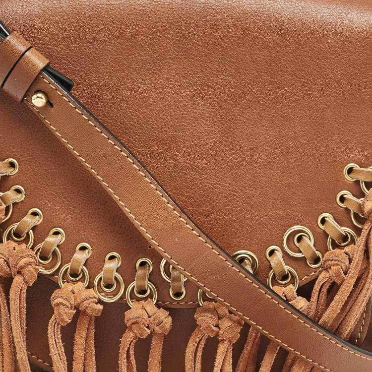 Pre Owned Chloe Brown Leather Small Hudson Fringe Shoulder Bag