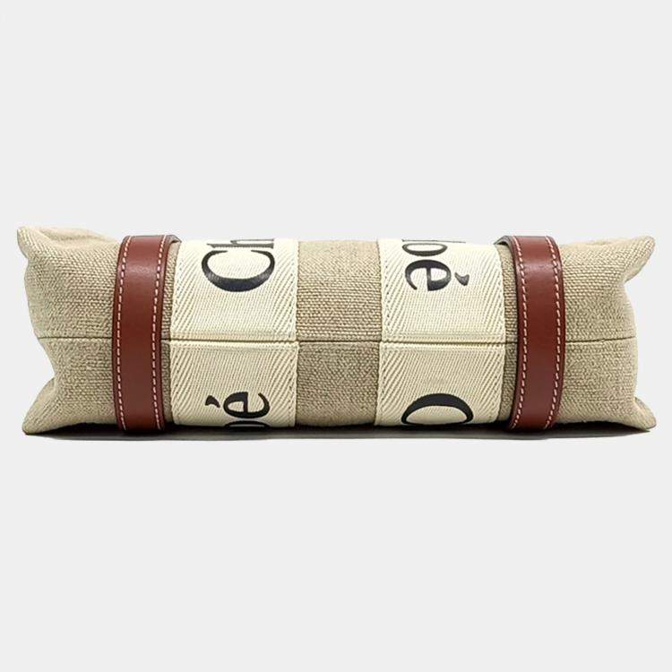Pre Owned Chloe Beige Brown Fabric Woody Small Bag