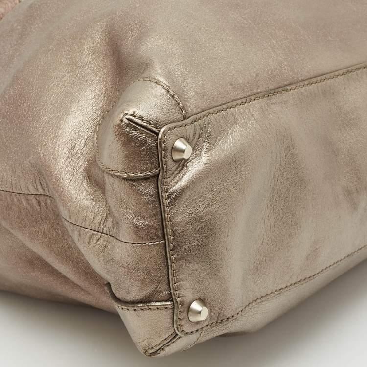 Pre Owned Chloe Silver Leather Studded Logo Patsy Tote