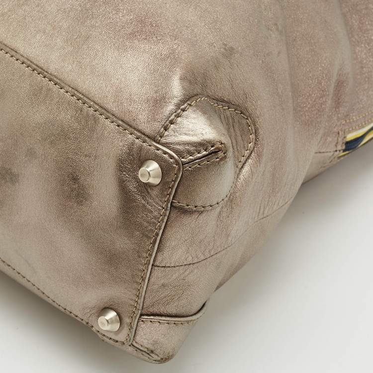Pre Owned Chloe Silver Leather Studded Logo Patsy Tote
