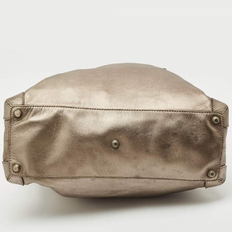 Pre Owned Chloe Silver Leather Studded Logo Patsy Tote