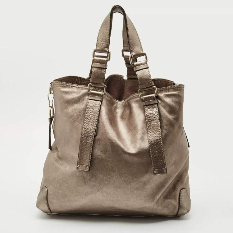 Pre Owned Chloe Silver Leather Studded Logo Patsy Tote