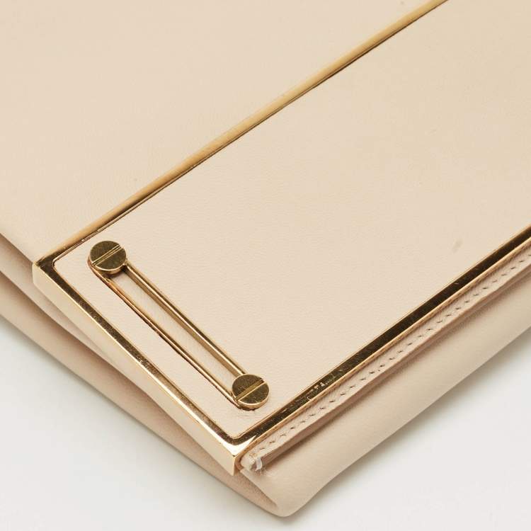 Pre Owned Chloe Beige Leather Metal Flap Clutch