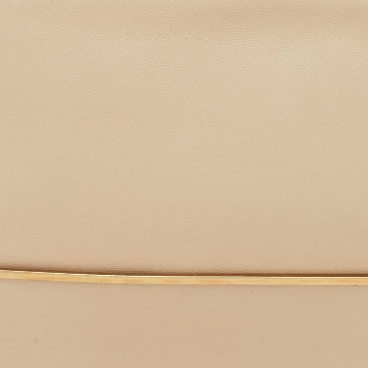 Pre Owned Chloe Beige Leather Metal Flap Clutch