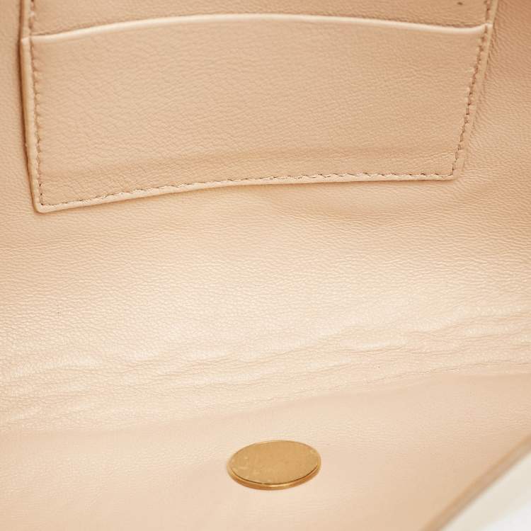 Pre Owned Chloe Beige Leather Metal Flap Clutch