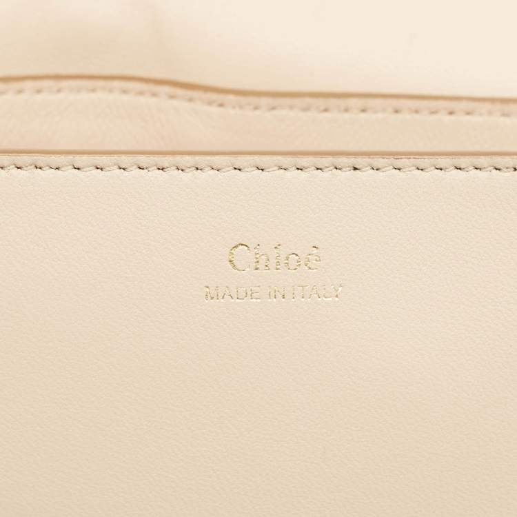 Pre Owned Chloe Beige Leather Metal Flap Clutch