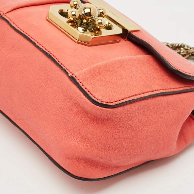 Pre Owned Chloe Coral Pink Leather Mini Elsie Crossbody Bag