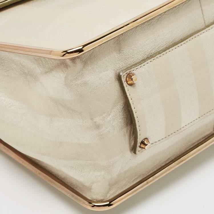Pre Owned Chloe Metallic Striped Leather Medium Crystal Sally Flap Shoulder Bag